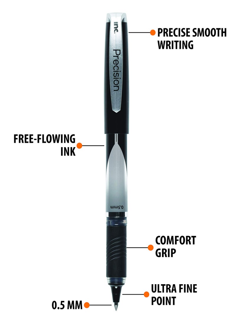 I-N-C Inc. R2 Precision Rollerball Pens - 0.5 mm Ultra Fine-Point Pen Set With Comfort Grip for School, Office, Writing, and Journaling, 12 Pack, Black Ink - Image 1